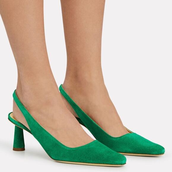 BY FAR Diana Suede Slingback Pumps Size 8 Kelly Green